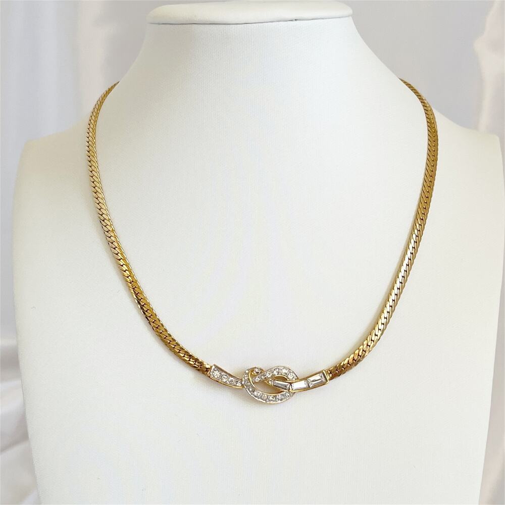 NINA RICCI Vintage Love Knot Rhinetone Snake Omega Choker Necklace 1980s